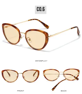 Retro cat-eye sunglasses with tortoise shell frame and slim metal temples for women fashion.