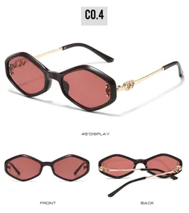 Stylish geometric cat-eye sunglasses for women with metal temples and chic heart accents.