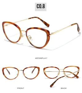 Retro cat eye glasses with tortoise shell frame and gold metal temples for women fashion.