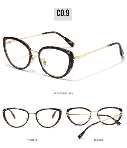 Vintage cat-eye eyeglasses with tortoise shell frame and thin gold metal temples for women.