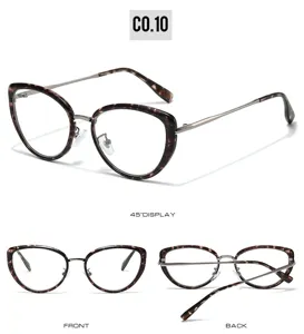 Retro fashion cat eye glasses with tortoise shell frame and metal temples for women.