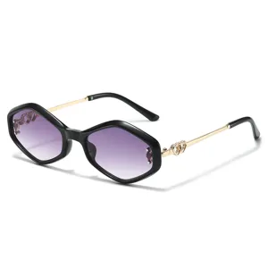 Fashion Cat Eye Sunglasses For Women Men Metal Frame UV Protection Trendy Polygon Shade Eyewear With Rhinestone Decor