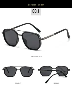 Men women fashion polygon sunglasses double bridge metal frame polarized sun glasses stylish