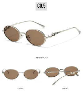 Retro metal oval sunglasses for women, vintage chic fashion eyewear with stylish temple design.