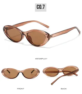 Retro oval cat-eye sunglasses for women, trendy brown translucent frames for street fashion.