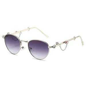 Occhiali da sole donna cristallo strass montatura metallo ovale piccole lenti sfumate chic