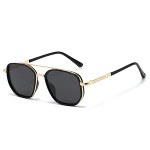 Unisex polygonal polarized sunglasses featuring a stylish double bridge design for outdoor.