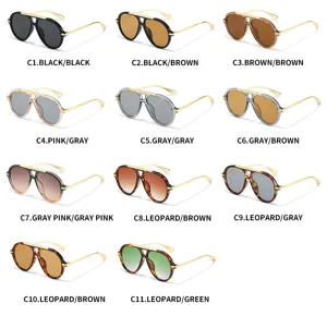 Classic pilot sunglasses for women, retro double bridge metal frame big frame sun glasses.