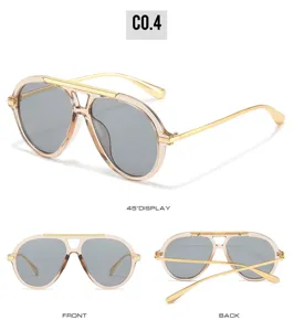 Classic retro aviator sunglasses for women, oversized frame with gold metal trim grey lenses.