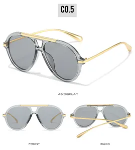 Retro oversized aviator sunglasses for women with grey lenses and gold metal frames stylish.