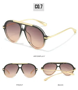 Vintage pilot sunglasses for women, oversized gradient lenses, chic metal frame streetwear.