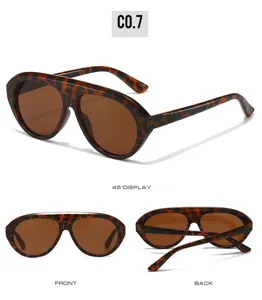 Cross-border shield sunglasses with PC frame, leopard print, brown lenses and metal hinges.