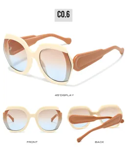 Cross-border fashion large frame hexagonal sunglasses with gradient lenses and chic contrast temples.