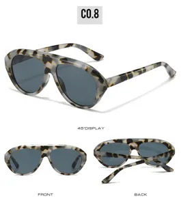 Fashion shield sunglasses for women and men, oversized tortoise shell PC frame with metal hinge.