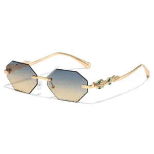 Fashion Polygon Rimless Sunglasses For Men Women Luxury Rhinestone Snake Leg Metal Eyewear Sun Glasses