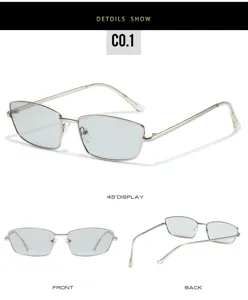 Modische schmale Metallrahmen quadratische Sonnenbrille fuer Damen und Herren Retro.