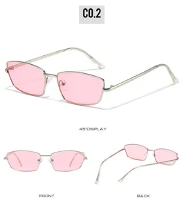 Modische Metallrahmen quadratische Sonnenbrille mit rosa Gläsern, unisex Retro Streetwear Style.
