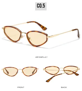 Trendy narrow frame cat-eye sunglasses for women and men, stylish tortoiseshell design with UV protection.