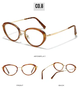 Women stylish oval metal eyeglasses with tortoiseshell rims and gold frame for trendy street style.