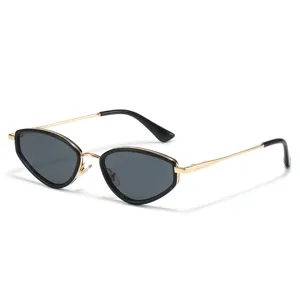 Trendy narrow frame cat eye sunglasses for women and men, UV protection luxury fashion eyewear.