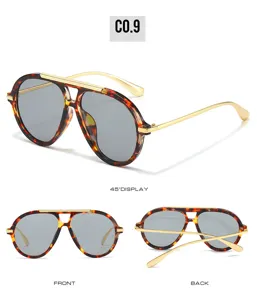 Retro oversized aviator sunglasses for women, tortoise shell frame with gold metal details.