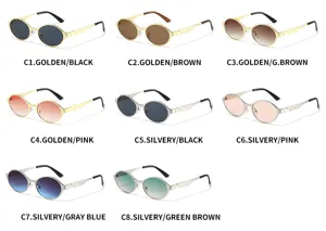 2026 fashion metal oval sunglasses with multiple color variants, trendy retro sun eyewear.