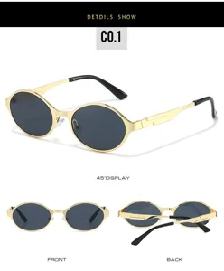 Metal oval frame sunglasses with modern stylish design, UV protection eyewear for adults.