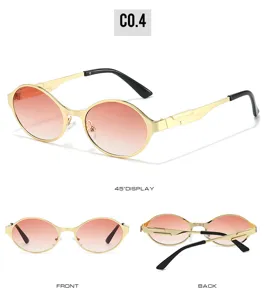Metal oval frame fashion sunglasses for men and women, modern retro gradient lens eyewear.