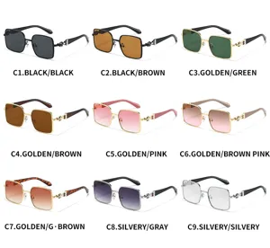 Stylish square frame sunglasses for women with luxury flower temple detail, variant color options.