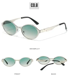 Metal oval frame fashion sunglasses multi-angle display detail view with gradient lenses.