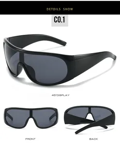 Fashion large frame sports cycling sunglasses with trendy black wrap-around design for outdoor.