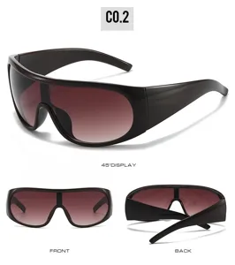 Fashion large frame shield sunglasses for women, gradient lens sports cycling eyewear.