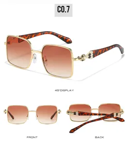 Detailed multi-angle view of square gradient sunglasses featuring luxury animal temples.