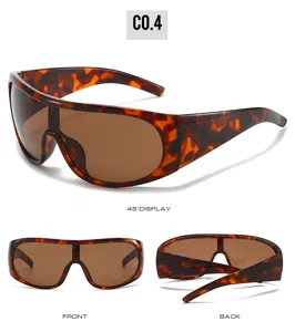 Fashion oversized shield sports cycling sunglasses for women trendy retro tortoise shell eyewear.