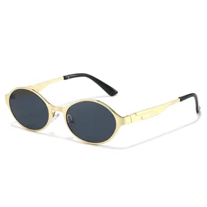 Gold metal oval frame sunglasses for men and women retro fashion chic sun eyewear