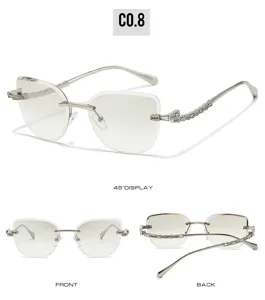 Luxury Rimless Diamond Cut Sunglasses Rhinestone Crystal Fashion Eyewear for Women
