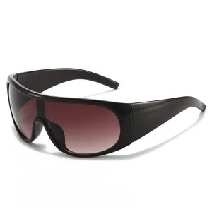 Fashion large frame sport cycling shield sunglasses, trendy gradient lens eyewear for women.
