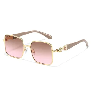 Oversized square sunglasses for women with gradient pink lenses and stylish snake-inspired temples.