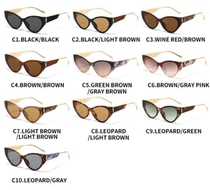 Trendy cat eye sunglasses for women and men, vintage metal temples, multiple color options.
