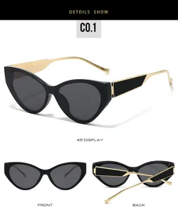 Classic cat-eye sunglasses with metal temples, trendy European style fashion eyewear.