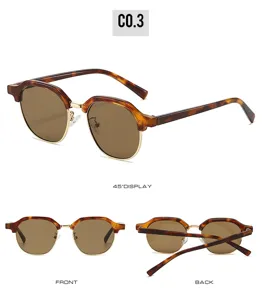 Women's vintage half-frame tortoise shell sunglasses with brown lenses for stylish street wear.