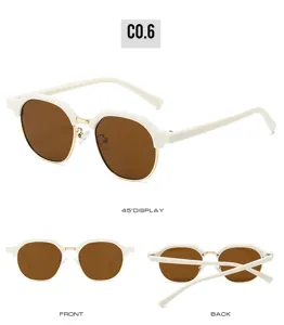 Stylish women half frame sunglasses with brown lenses and chic white metal gold temples.