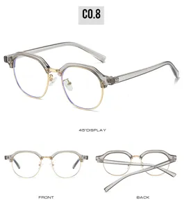 Detail view of stylish half-frame women's glasses, clear multi-angle display for fashion wear.