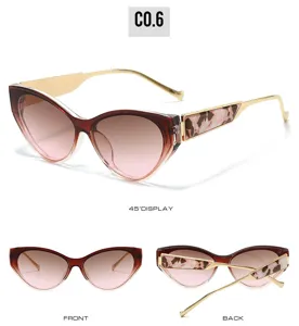 Trendy cat-eye sunglasses with gradient lenses and stylish gold temples for daily fashion wear.