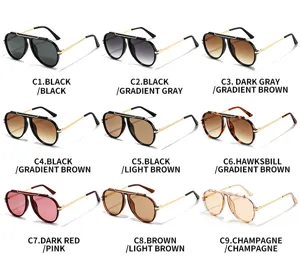 Classic double bridge pilot sunglasses for men and women UV protection fashion eyewear