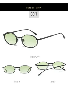 Trendy small frame polygon sunglasses with gradient lenses for stylish retro fashion look.