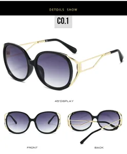 2026 New Fashion Large Frame Oval Sunglasses Women Chic Black Gold Gradient Sun Glasses