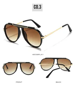 Detail view of trendy square sunglasses with gradient lenses and stylish metal accents for driving.