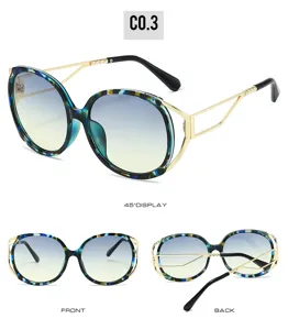 Fashion large frame oval sunglasses for women, trendy metal side design, gradient lenses, chic.