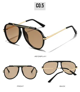 Multi-angle detail view of vintage square frame sunglasses with double bridge and gradient lenses.